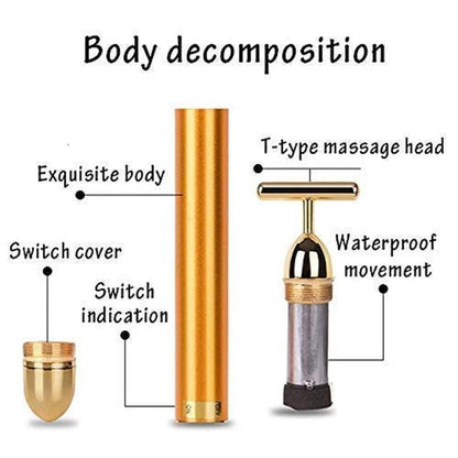 🌟 24K Gold T-Shape Face Massager – Vibrating & Lifting ✨ 50% OFF!