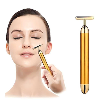 🌟 24K Gold T-Shape Face Massager – Vibrating & Lifting ✨ 50% OFF!