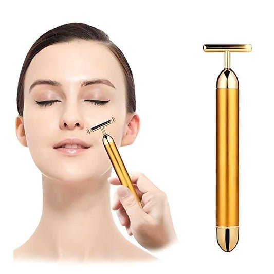 🌟 24K Gold T-Shape Face Massager – Vibrating & Lifting ✨ 50% OFF!