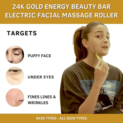 🌟 24K Gold T-Shape Face Massager – Vibrating & Lifting ✨ 50% OFF!