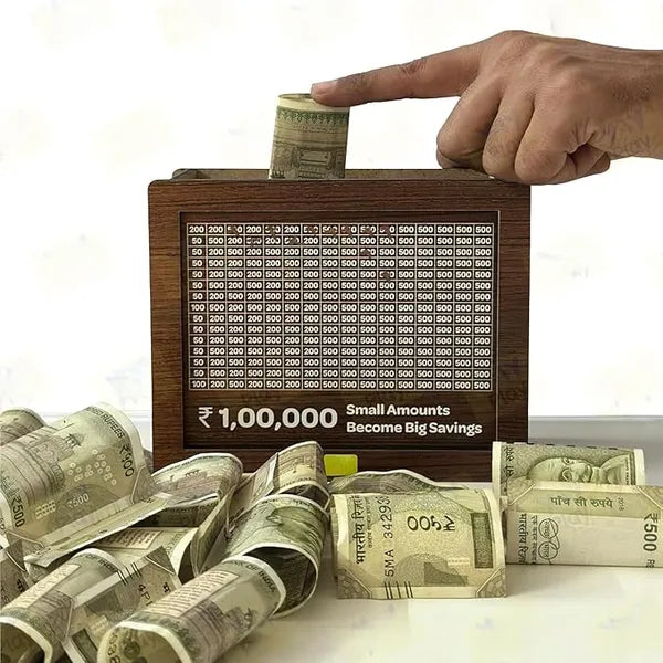 1 Lakh Saving Challenge Wooden Piggy Bank